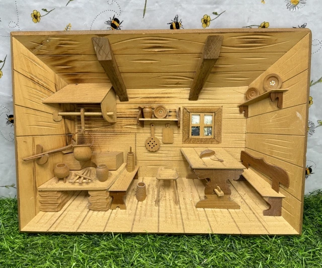 VINTAGE 3D KITCHEN Diorama Wooden Shadow Box Picture Folk Art German