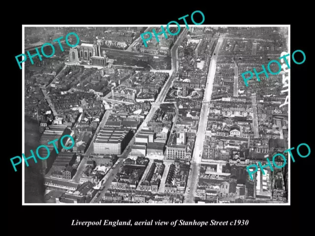 OLD POSTCARD SIZE PHOTO LIVERPOOL ENGLAND AERIAL VIEW OF STANHOPE ST c1930