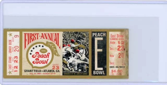 1968 Ncaa Football Full Unused Ticket Peach Bowl Lsu Florida State Rare Vintage