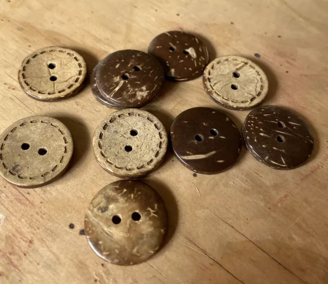 10 X 15mm Coconut Shell Buttons with Stitch Imprint- Australian Supplier