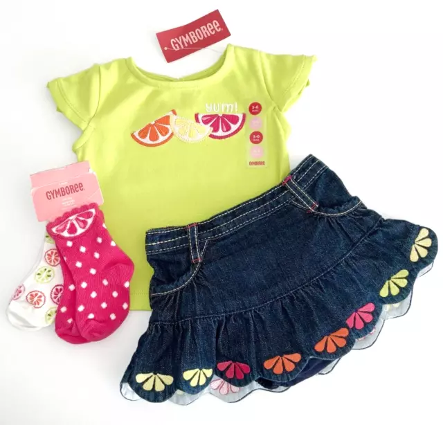 Vintage NWT/EUC Gymboree 2010 CITRUS COOLER 4pc SET Top, Skirt, Socks + 3-6 M