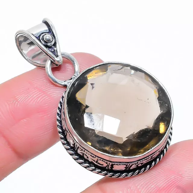 Natural Smoky Topaz Gemstone Handmade 925 Sterling Silver Pendant 1.73" Gift v56