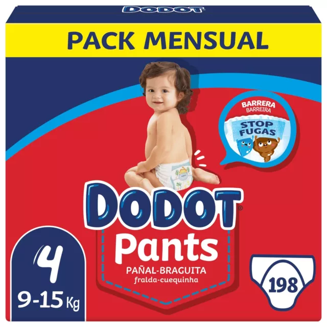 Dodot Pañales Bebé Pants Talla 4 (9-15 kg), 198 Pañales, Pañal-Braguita con Aju