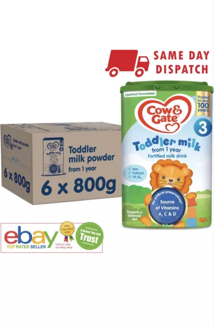 Cow & Gate 3 Toddler Baby Milk Powder Formula, 1-2 Years, 800 g (Pack of 6) ✅🚚