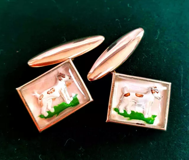 Vintage Cufflinks Hound Terrier Essex Crystal Gilt Cuff Links Pair 1930s