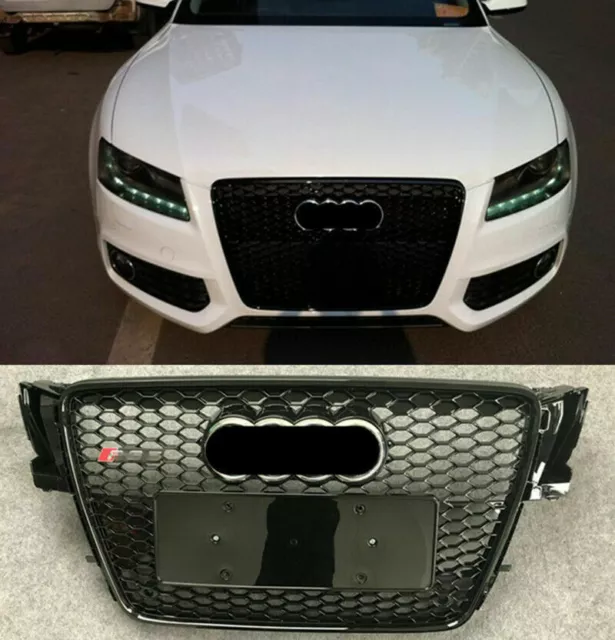 RS5 Style Honeycomb Front Vent Radiator Grille Fit for Audi A5 S5 2008-11 Black