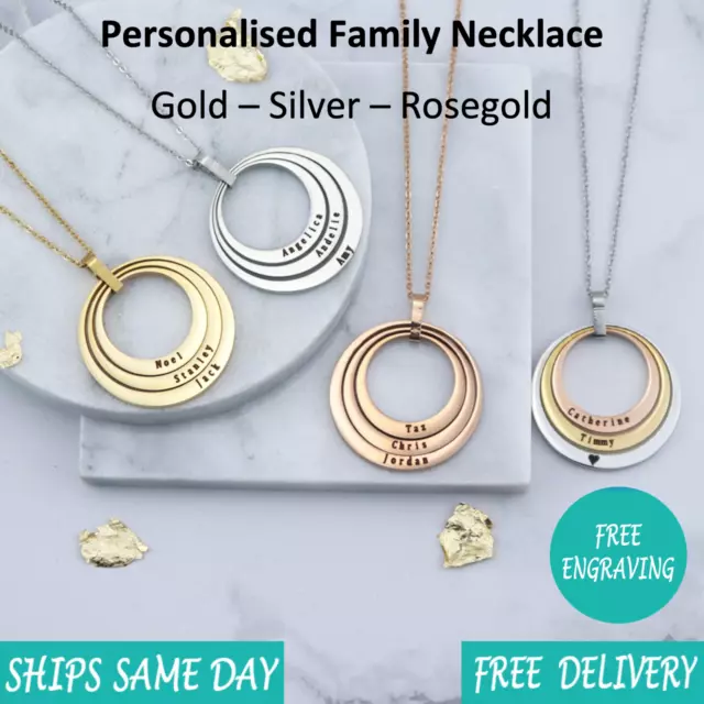 Personalised Engraved Women Family Jewellery Necklace Rose Gold Silver Christmas