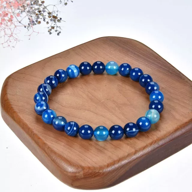 Bracelets en perles d'agate bleue en dentelle de 8 mm pour femmes et...