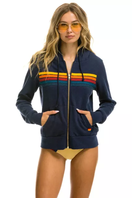 New AVIATOR NATION Full Zip 5 Stripe Hoodie NAVY XS, S MSRP $189