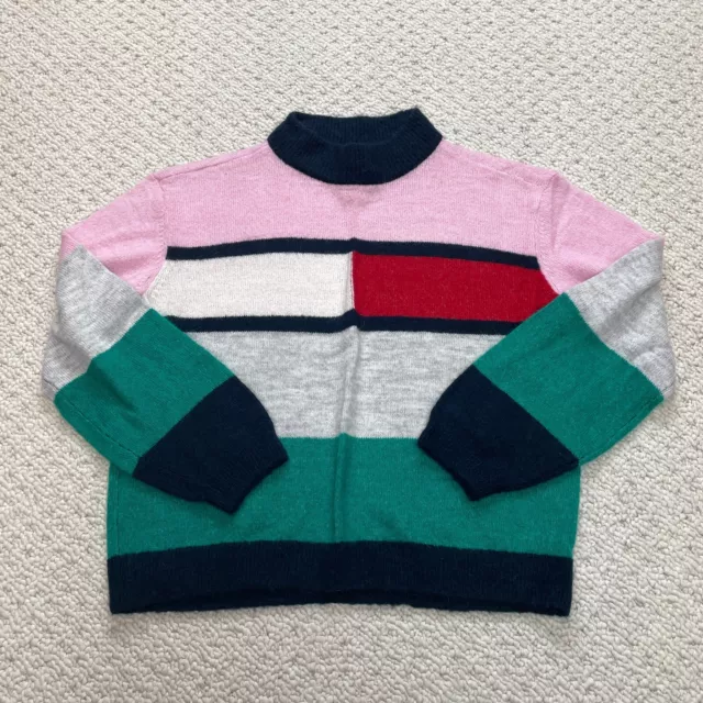 Tommy Hilfiger Sweater Womens Small Colorful Colorblock Alpaca Wool Soft Crew