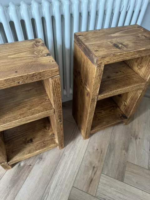 Rustic Solid Wood Pair Of Bedside Tables Side Table Unit 2