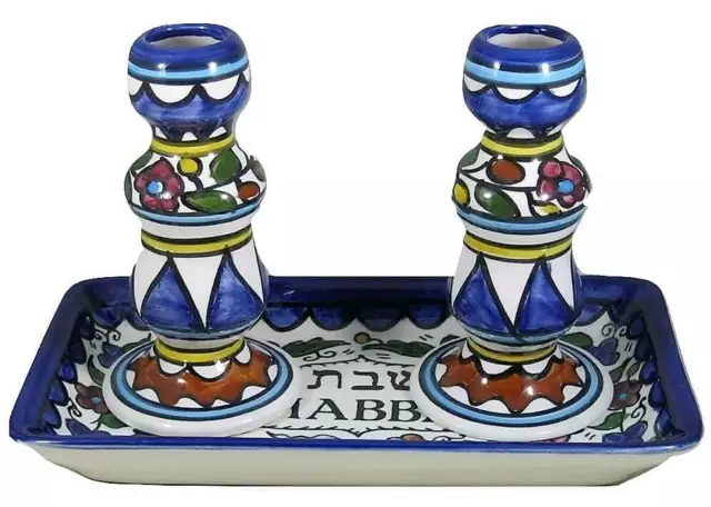 Amazing Armenian Design Candlesticks with Matching Tray Flowers Design