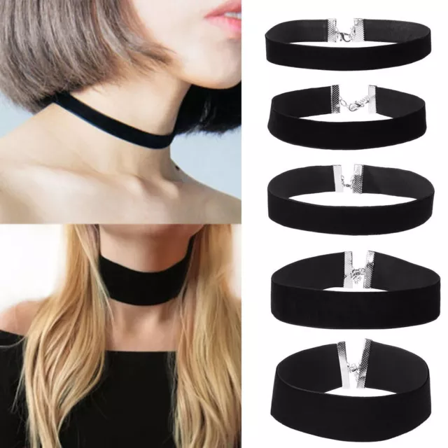 Adjustable Plain Black Vintage Velvet Ribbon Choker Gothic Retro Punk Necklaces