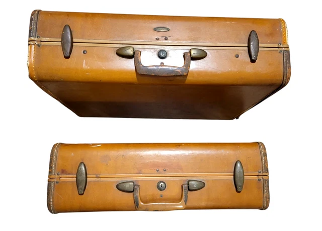 VINTAGE 1940S SAMSONITE 2pc STREAMLITE Luggage Set in Brown Saddle