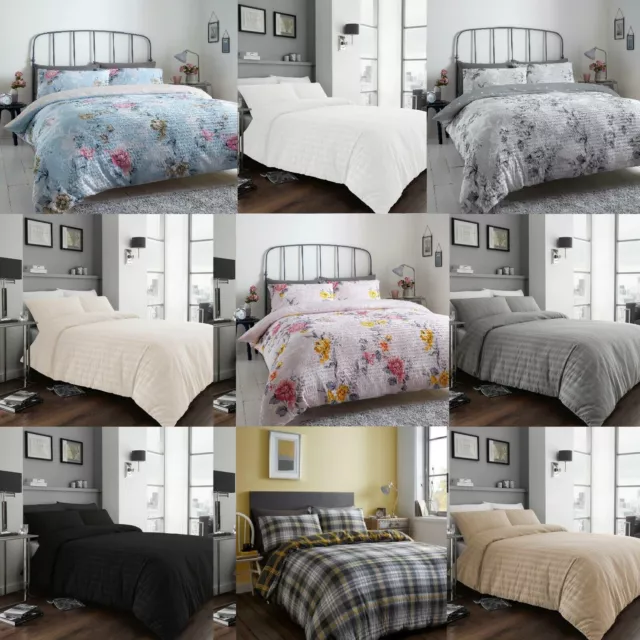 Seersucker Ruched Non Iron Duvet Quilt Cover Pillowcases  Bed Linen Bedding Set