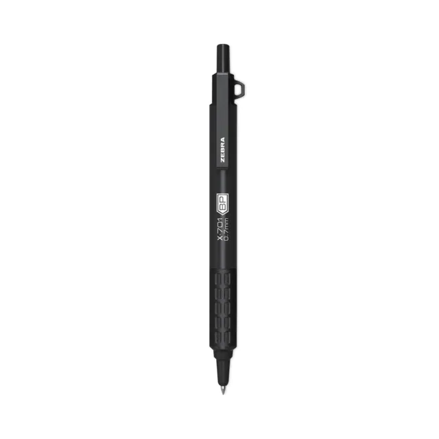 Zebra X-701 Retractable Ballpoint Pen, Fine 0.7mm, Black Ink, Black Barrel