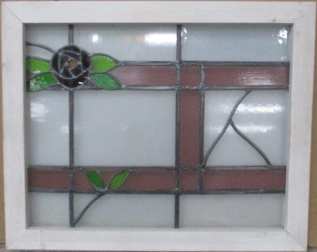 MIDSIZE OLD ENGLISH LEADED STAINED GLASS WINDOW Pretty Floral 25.25" x 20.5"