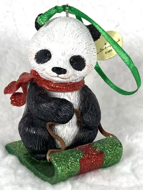 Adorable Baby PANDA Danbury Mint Animals Christmas Tree Ornament! Sled Retired