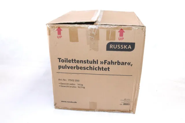 Russka Toilettenstuhl rollbar fahrbar mit Eimer verchromter Rahmen