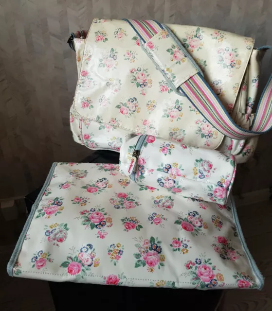 Cath Kidston Nappy Changing Baby Bag Set Mat Bottle Case Cream Floral See Pics