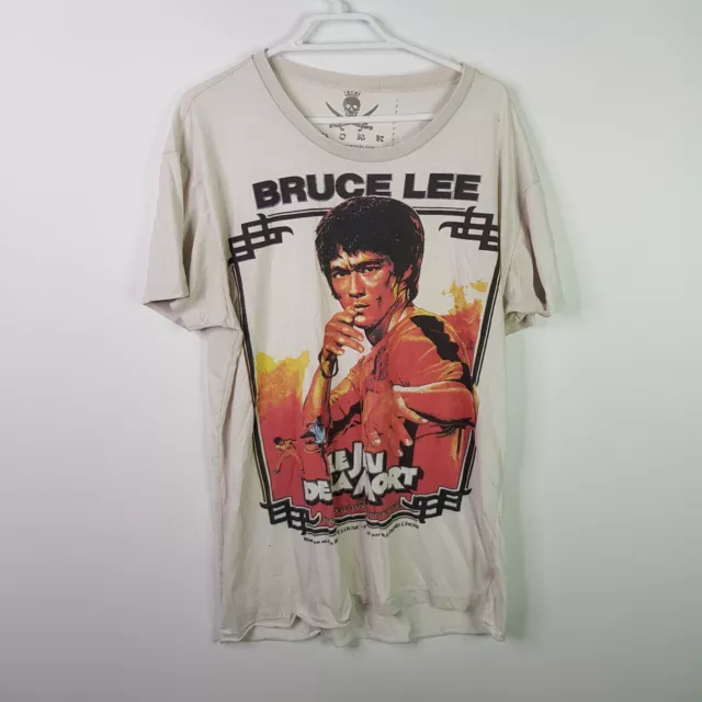 Vintage Work Bruce Lee Le Jev De La Mort Poster T-Shirt Mens Size L White Orange