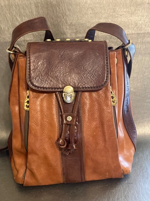 Marino Orlandi Brown and Orange Quilted Backpack Backpack Crossbody Bag Tote Bucket - Genuine Leather  main image 4