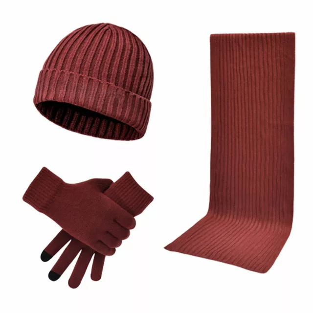 Womens Winter Warm Beanie Hat Knitted Hat 3-In-1 with Circle Scarf and Gloves