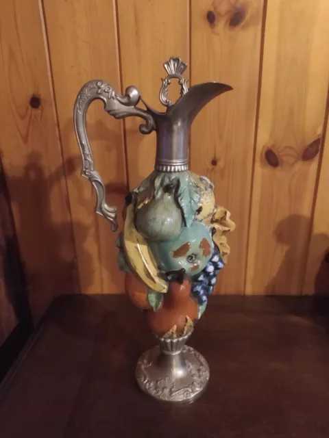 bottiglia  anfora caraffa ceramica dipinto a mano metallo c.c art. 2598 vintage