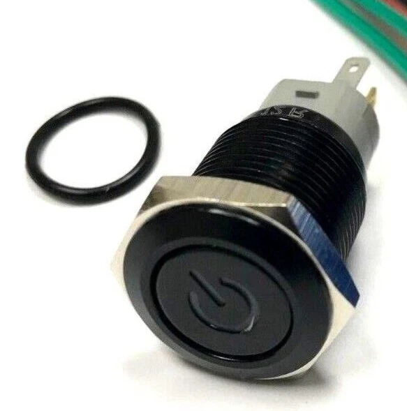 BLACK 16MM 12V BLUE Power symbol LED on/off Push button switch $9.99 ...