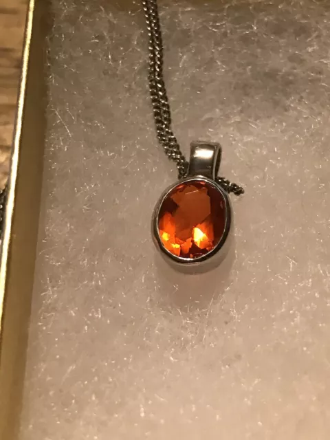 One Brand New Sterling Silver 18” Necklace With Orange Crystal Ctm7