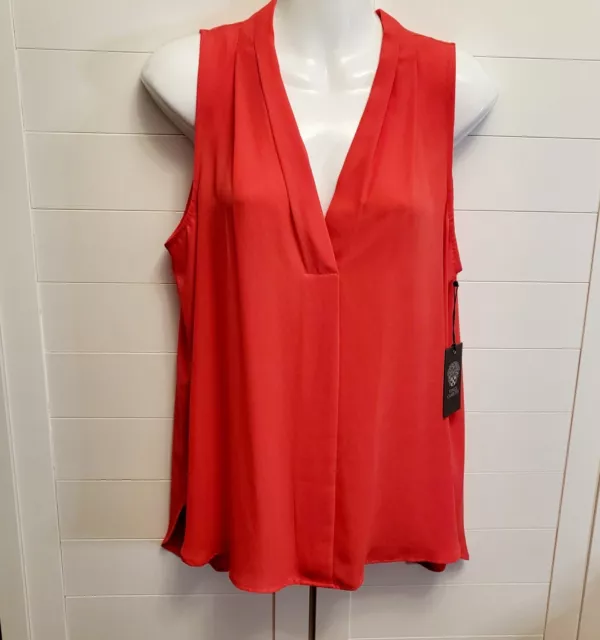 VINCE CAMUTO Womens V Neck Coral Tank Top Blouse Sz Petite Large Sleeveless NWT