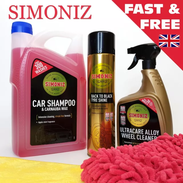Kit de nettoyage de voiture Simoniz Gold - nettoyant pour roues en alliage, brillance des pneus, cire de shampooing, etc.