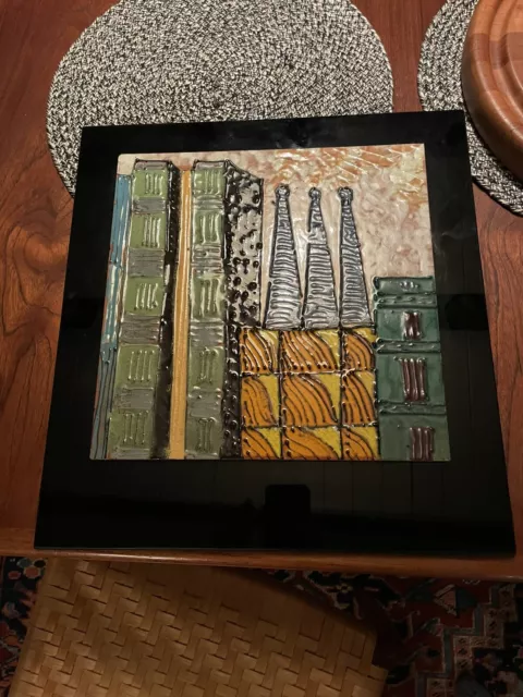 Mid Century Harris Strong Architectural Cityscape Art Tile Twin Towers NY