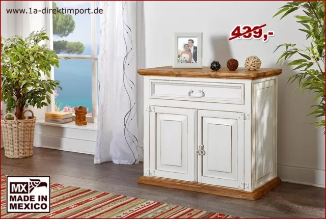 Kommode / Schrank, Pinie Massivholz, weiß + natur, aufgebaut, Shabby Chic Mexico