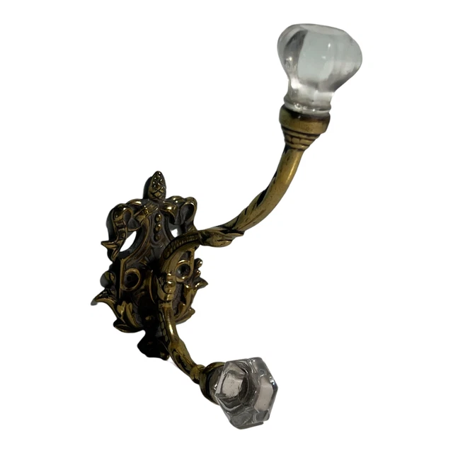 Vintage French Brass and Glass Wall Hanging Coat Hook