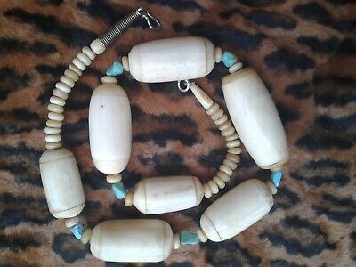 Antique African Necklace Bone Horn Turquoise large old beads ethnic tribal
