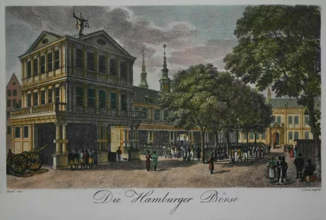 Hamburgensie handkoloriert - Die Hamburger Börse von Radl - Echter Kupferstich
