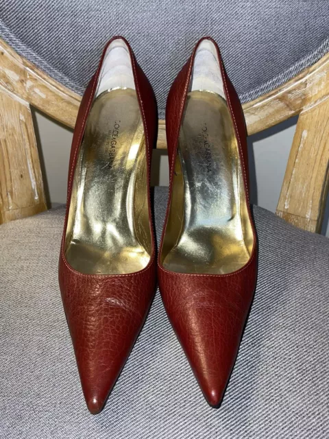 👠  Dolce & Gabbana Leather Heels Shoes Stiletto Pointed Pumps  40 1/2