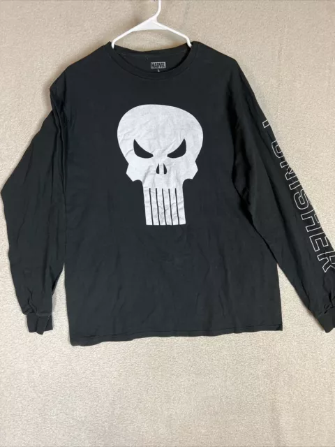 The Punisher Black Skull Logo Long Sleeve T-Shirt Size Large Marvel Comics