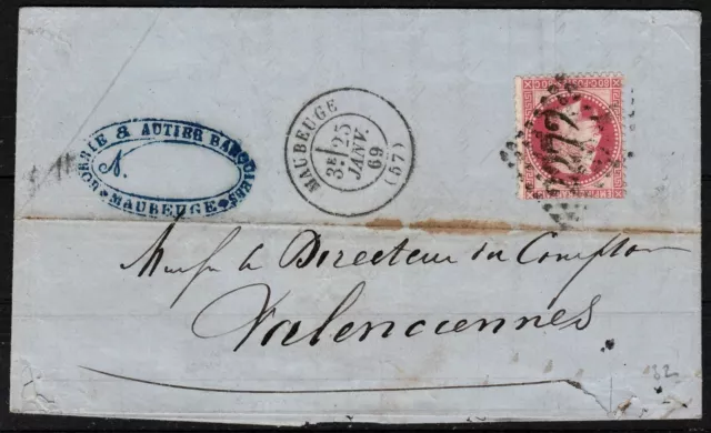 France 1869 Cover Maubeuge Valenciennes - Yv 32 Napoleon 80c GC 2272 w/letter