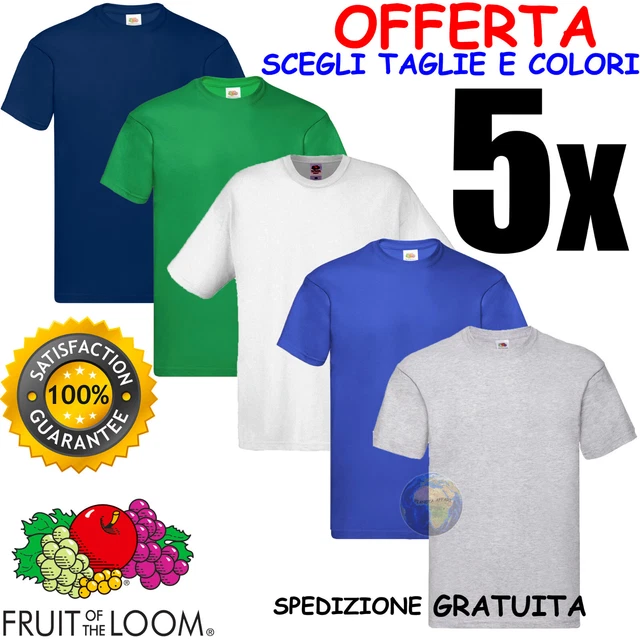 Stock 5pz MAGLIETTE Vari colori FRUIT OF THE LOOM Maglia MANICHE Corte T-SHIRT