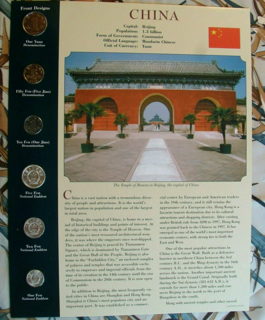 Coins from Around the World China 6 coin set UNC 1987 - 2007 1 Fen 1987 Yuan '06