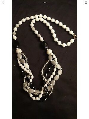 Gorgeous Vintage Long Multi String of White/Grey/Black Glass Beads-1950s #4680