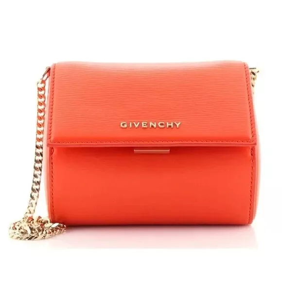NWT Givenchy Mini Pandora Box Chain Orange Calf Leather Shoulder Bag Purse GHW