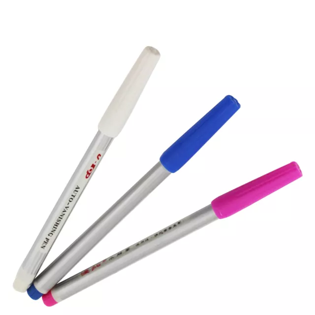 3Pcs(White, Blue, Pink) Water Erasable Vanishing Fabric Marker Cloth Ink Pen 2