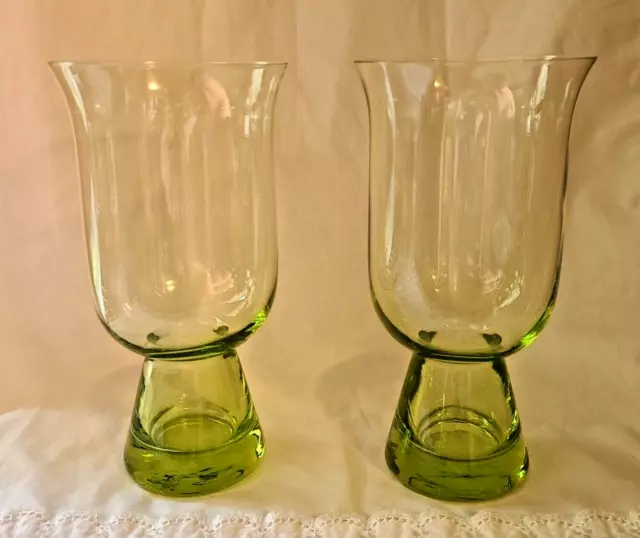 MCM 1960's Old Morgantown Glass FEDERAL #9913 Green Hurricane Patio Light Pair
