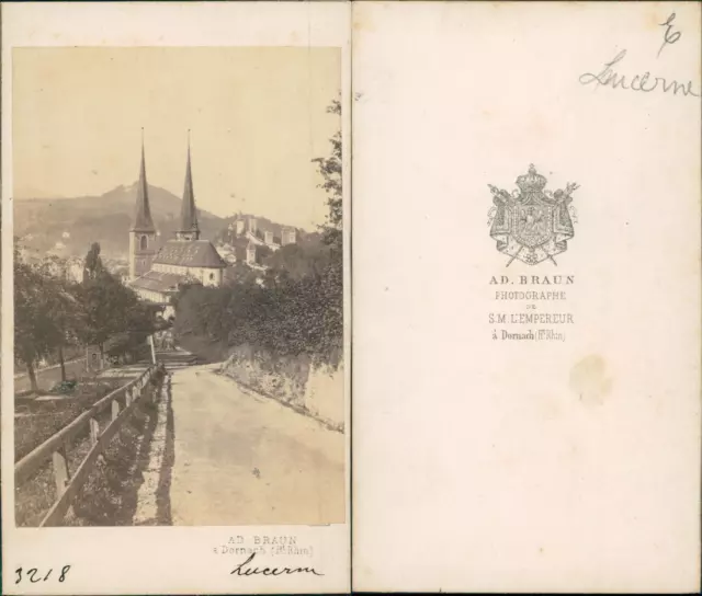 A.D.Braun, Suisse, vue de Lucerne Vintage CDV albumen carte de visite CDV, t