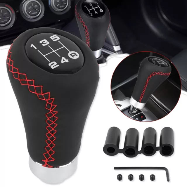 Leather 5 Speed Manual Car Gear Stick Shift Knob Shifter Lever Universal Black