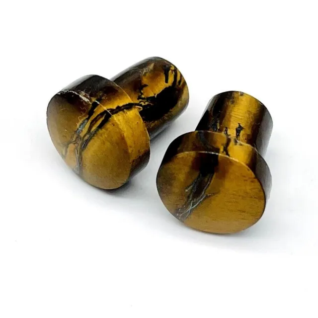 Natural Tiger's Eye Crystal Handcarfted Single Flare Ear Plugs Pair Size 8g-25MM