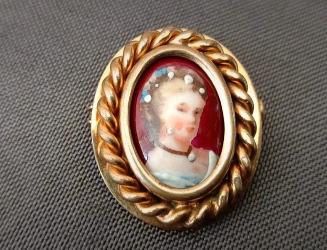 Broche Ancienne Vintage En Porcelaine De Limoges - Camée Floral Couleur Or - Bijou Parfait État (Ref 3088)